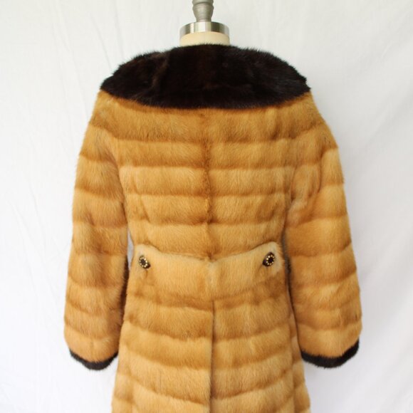 David Green Vintage Mink fur Princess dress coat brown Mod Jackie O 60's stripe - Picture 9 of 10